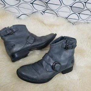 Born Grey Leather Strappy Steampunk Ankle Booties